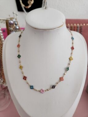 Gold Multicolor Clover Link Necklace - Women Jewelry